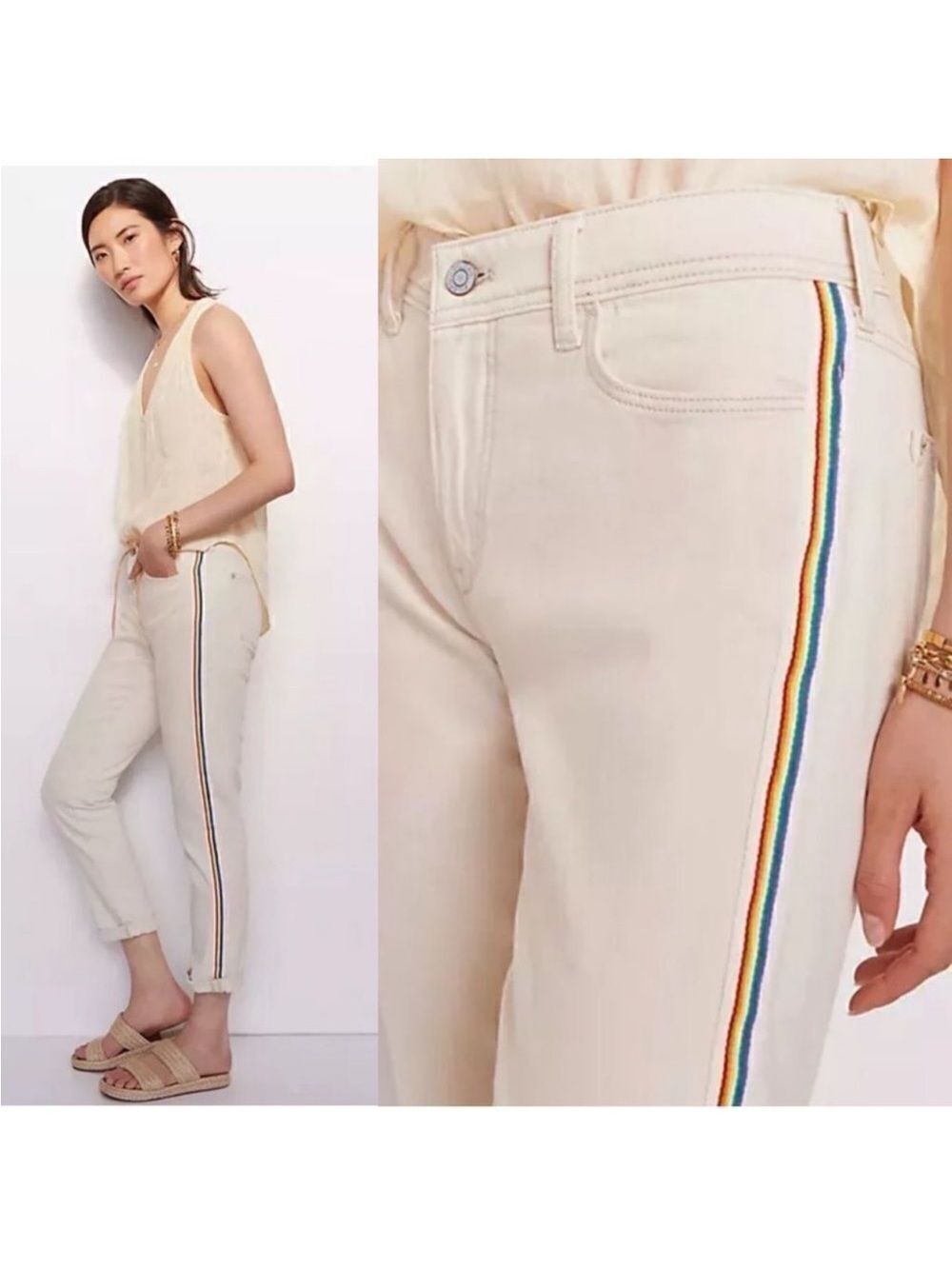 Anthropologie Pilcro Rainbow Mid-Rise Slim Boyfriend Jeans Cream Size 28